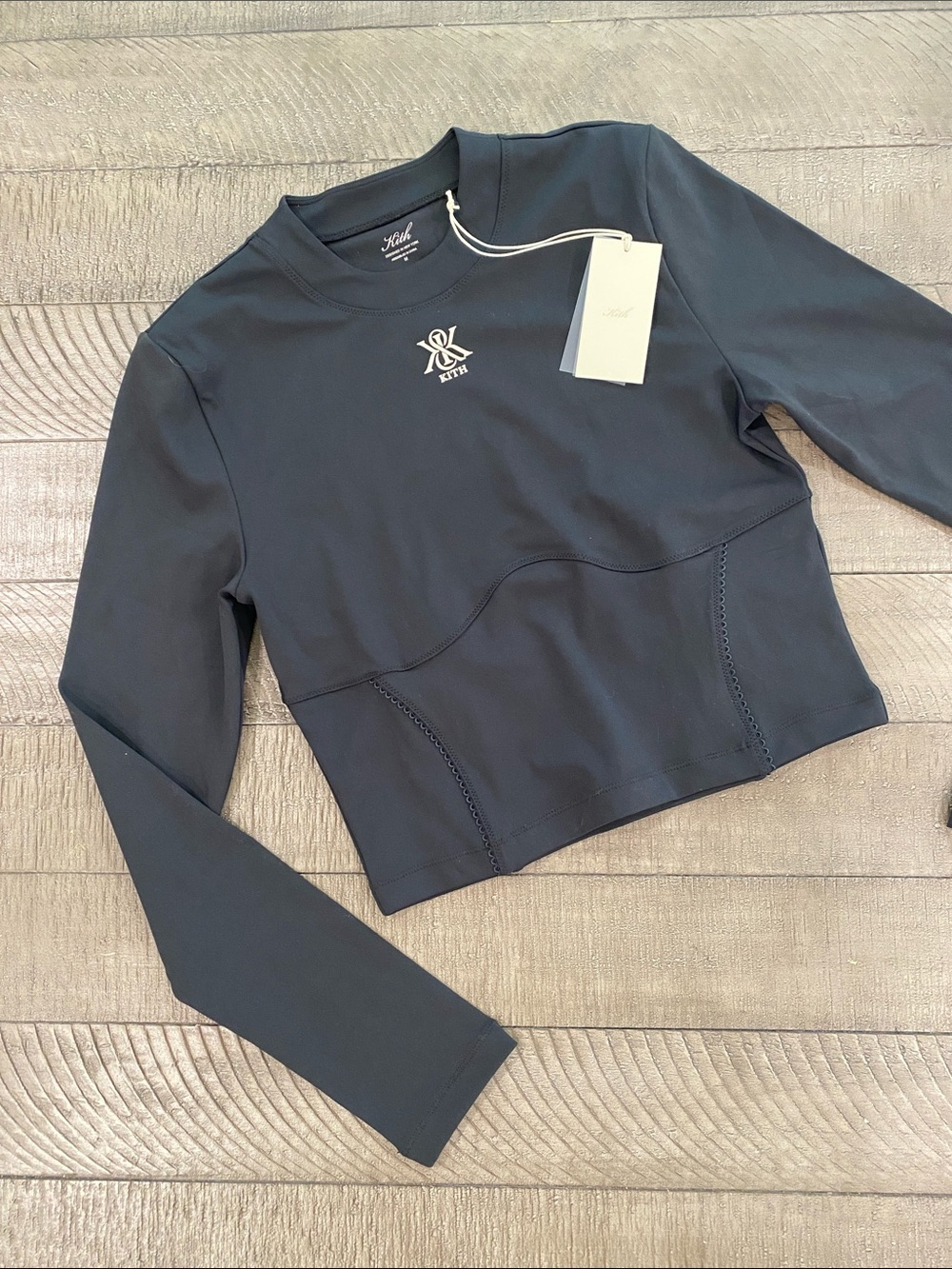 Kith Black Cropped Long-Sleeve Athletic Top with Logo